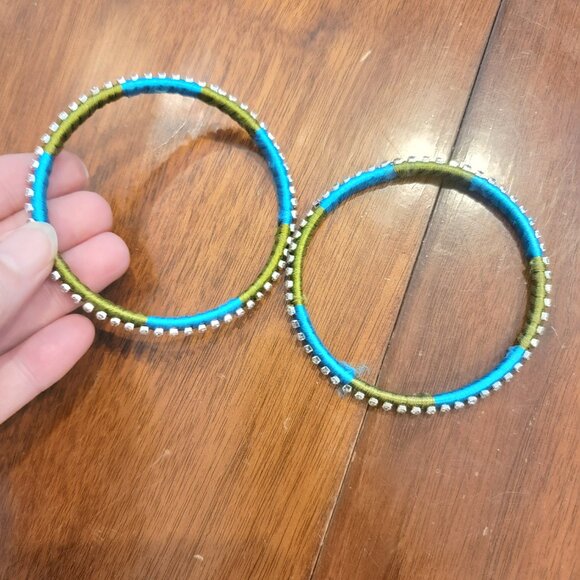 Rich India Turquoise Blue/Green Satin Crystal Fabric Wrapped Brass Bangle - Picture 6 of 7